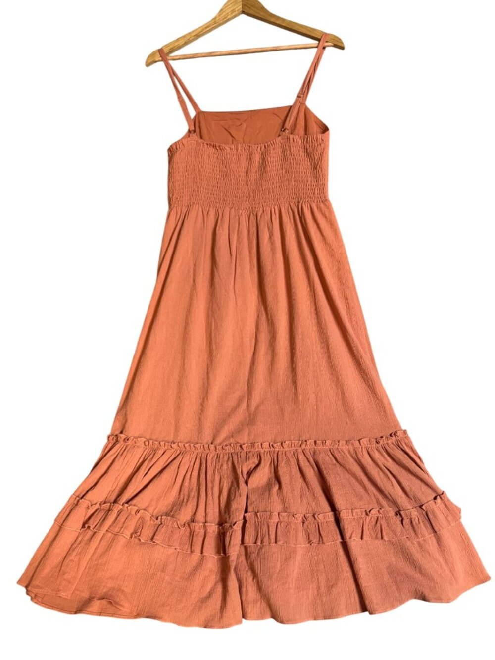 Lush Boho Maxi Dress Burnt Orange Tiered Ruffles Smocked Lined Medium